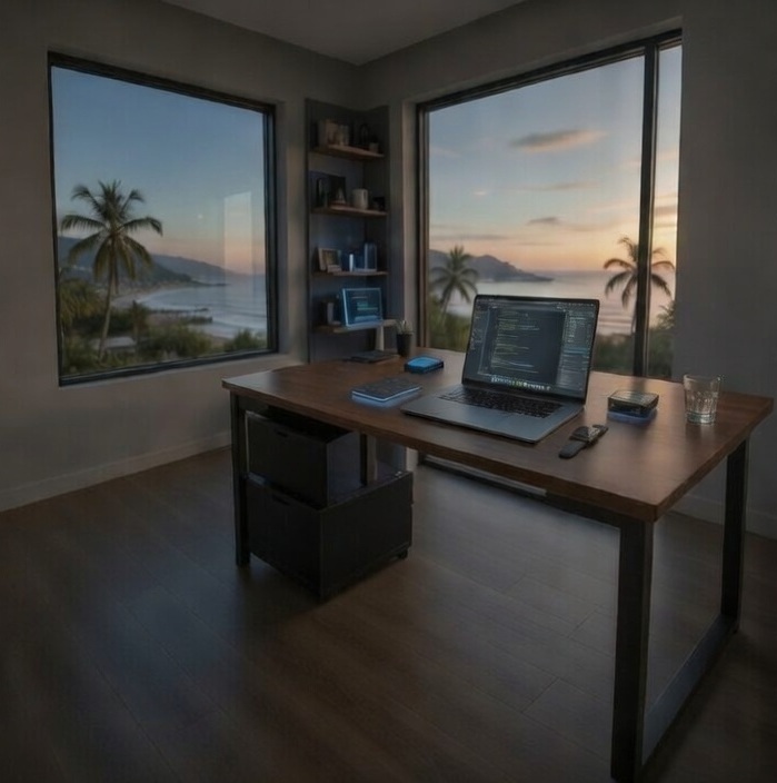 Abstract illustration of cloud, circuits, IoT devices representing Blue Sky Lanka solutions