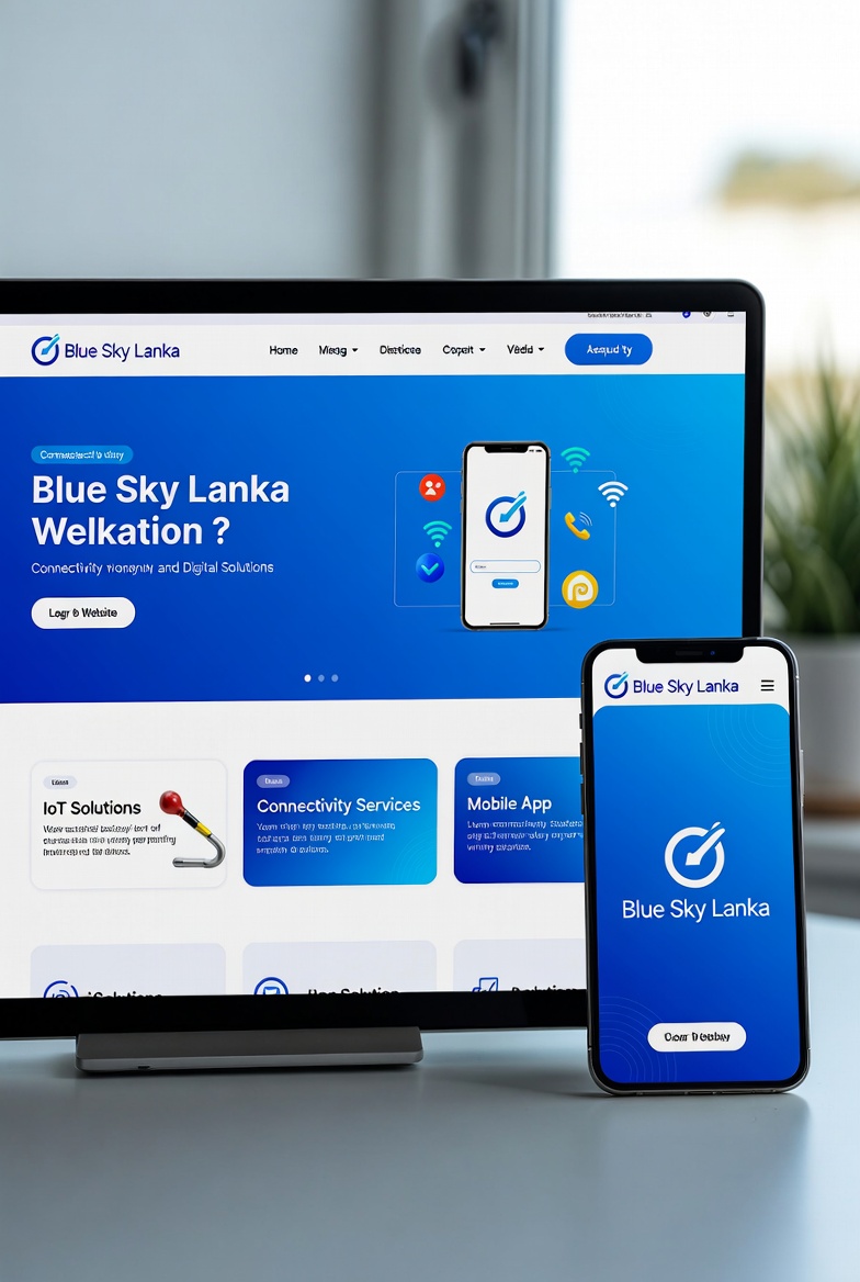 Dashboards and mobile apps representing Blue Sky Lanka web and mobile solutions